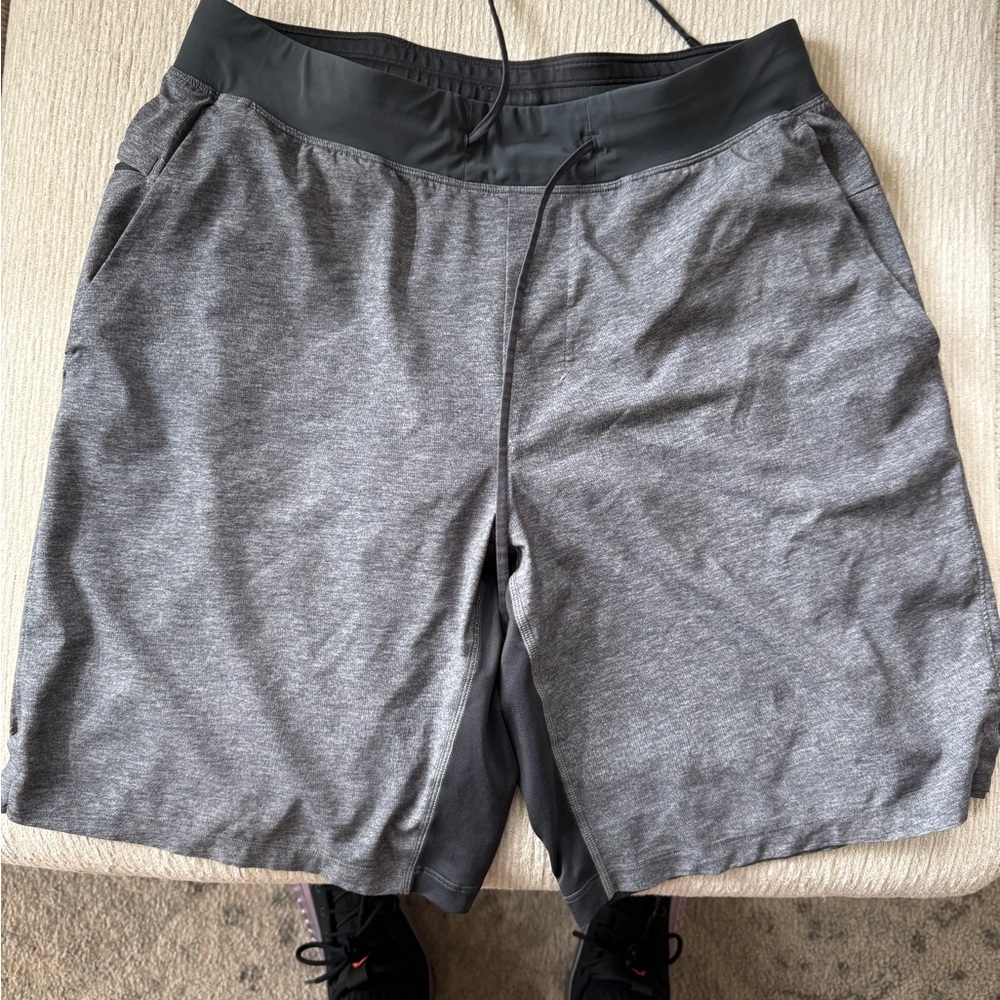 Lululemon Athletica Gray Athletic Shorts with Liner - 9” inseam